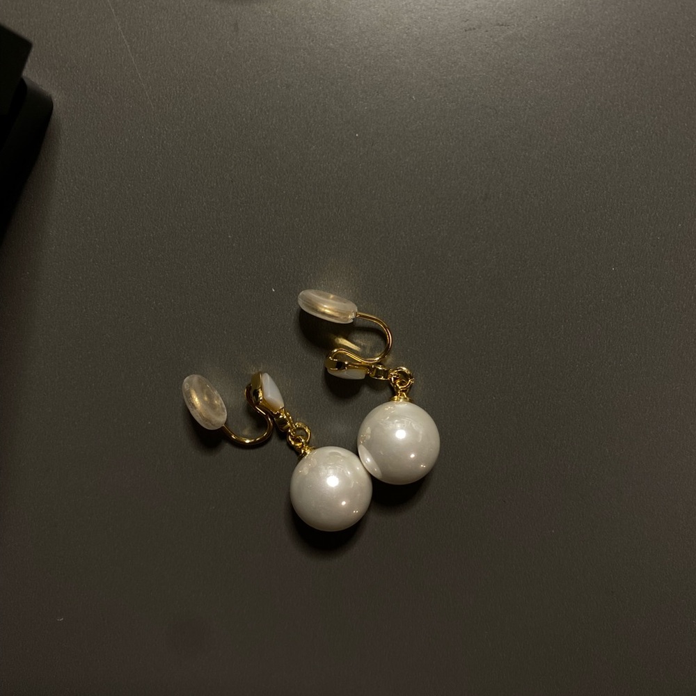 Elegant Gold and White Clip-On Earrings